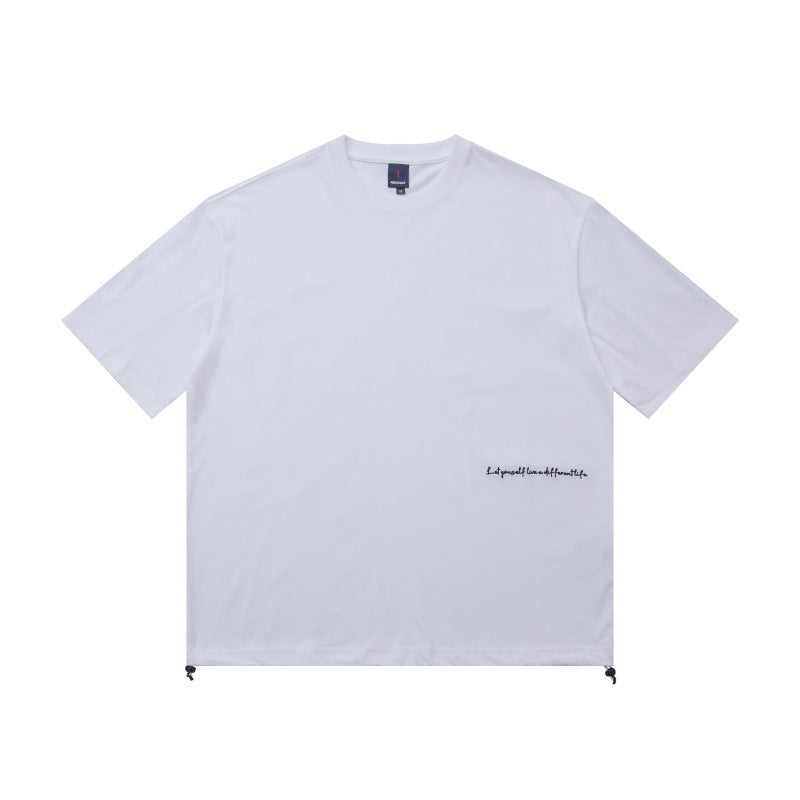 Embroidered letter round neck T-shirt with loose short sleeves