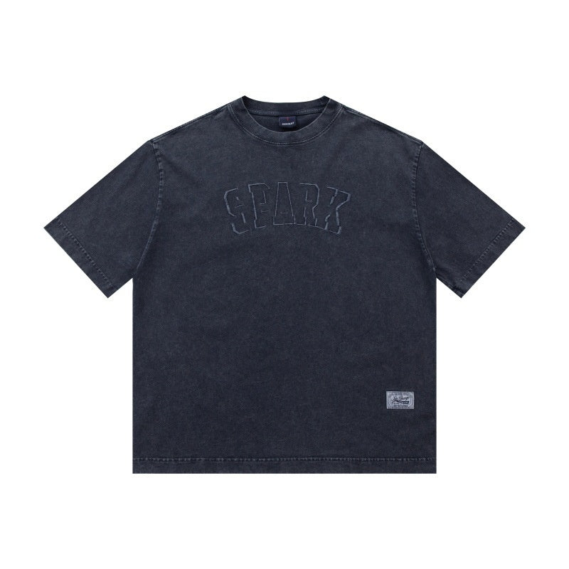 Vintage letter embroidered T-shirt with loose short sleeves