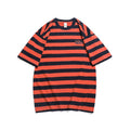 Embroidered striped round neck T-shirt with loose short sleeves