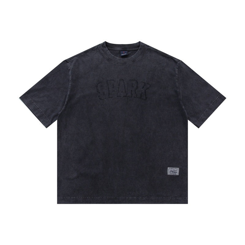 Vintage letter embroidered T-shirt with loose short sleeves