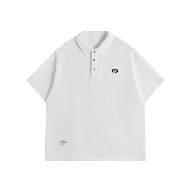 Minimally embroidered polo shirt for men with loose collar and short sleeves