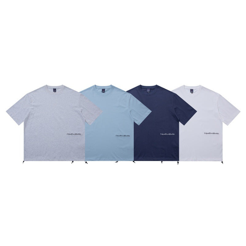 Embroidered letter round neck T-shirt with loose short sleeves