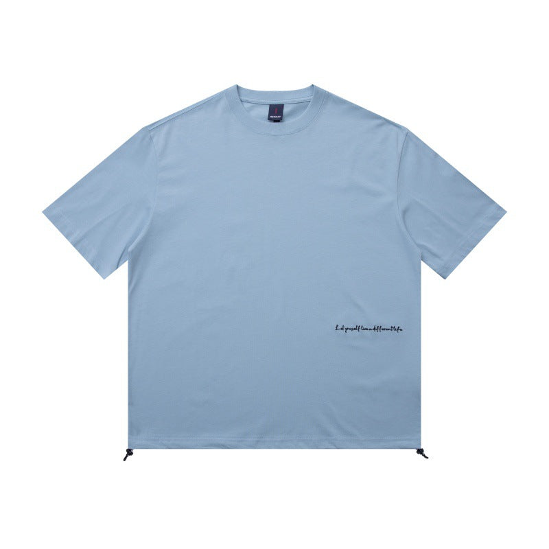 Embroidered letter round neck T-shirt with loose short sleeves